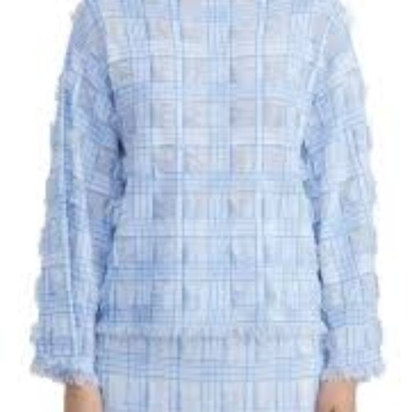 Lafayette 148 New York Size S Fringe-trim Bateau-neck Pullover in Cloud-multi - Picture 1 of 7